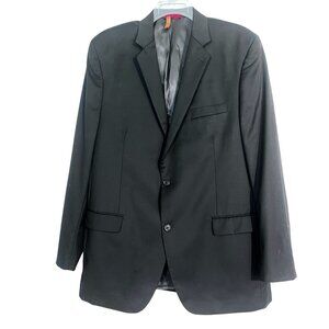 Mens Black Wool Suit Jacket Size 46L 2-Button Closure Made In China‎ Coat